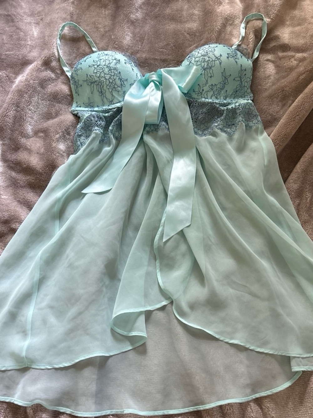 Victoria's Secret Sheer Lace Babydoll Chemise in Aqua Blue